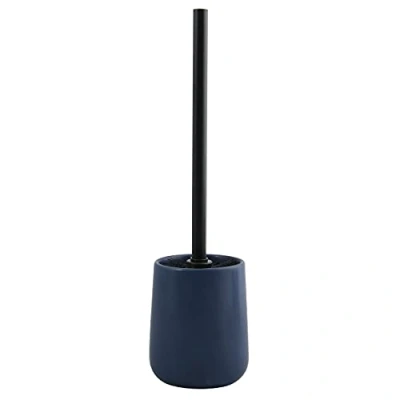 Afbeelding van MSV Toiletborstel in houder/wc borstel Malmo keramiek/rvs donkerblauw/zwart 39 x 10 cm Toiletborstels