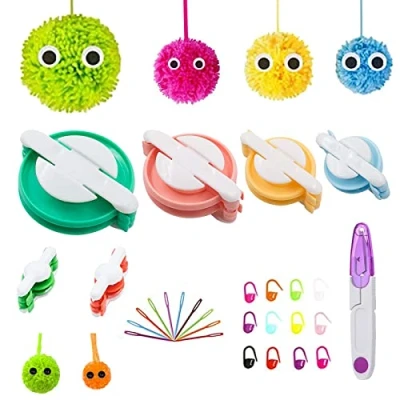 Afbeelding van Pompom Maker 6 Maten Diy Pompon Maken Kit Tool Set Fluffy Ball Weaver Met 10 Pinnen Voor Grote Ogen + 12 1 Schaar Kinderen Volwassenen Fluff Charms Decoraties