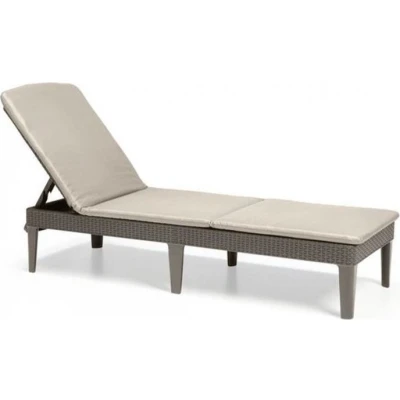Afbeelding van ALLIBERT by KETER Jaipur ligstoel met 4 posities en kussen imitatie rotan cappuccino kleur.