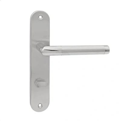 Afbeelding van domino Spectra Inx Deurklink, 78 stuks, voor toilet, badkamer, links &amp; rechts deurbeslag toilet/badkamerdeuren, L vorm, van roestvrij staal, zilveren deurklinkgarnituur
