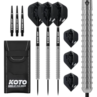 Afbeelding van KOTO Kingrex 90% Tungsten Darts, 23 Gram Steeltip Dartpijlen Van Wolfraam, Professionele Stalen Punt DartSet Met 3 Pijlen en 6 Shafts &amp; Flights, Dart Wallet