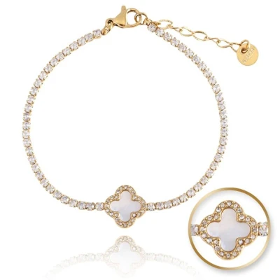 Afbeelding van 14K goud vergulde klaver armband met steentjes