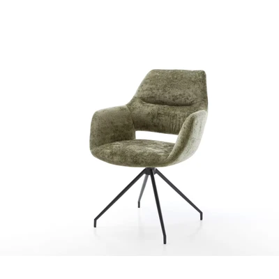 Afbeelding van DELIFE Draaistoel Yago Flex met armleuning chenille olijfgroen kruisframe conisch zwart 180 draaibaar pocketveer kern