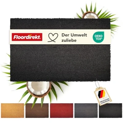 Afbeelding van Floordirekt deurmat voor binnen en buiten, 80 x 100 cm, zwart, van kokos, vuilvangmat huisdeur, antislip voetmat, kokosmat, voetveger (17 mm)