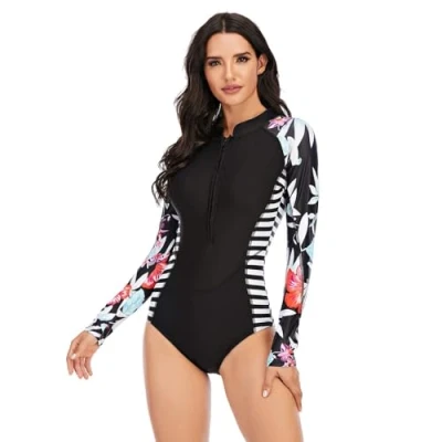 Afbeelding van BOMBIKINI surfbadkleding voor dames, uit één stuk bestaande UV bescherming en rashguard met lange mouwen,Blauw 8885,M