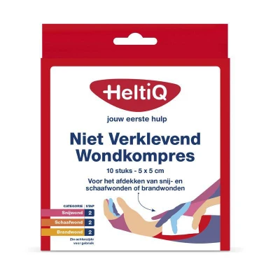 Afbeelding van 2x HeltiQ Niet Verklevend Wondkompres 5 x cm 10 stuks