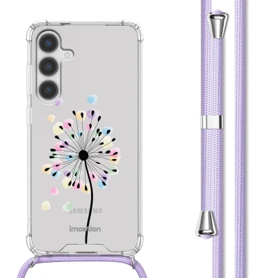 Afbeelding van Samsung Galaxy S24 Hoesje Kunststof iMoshion Backcover met koord/Koordhoesje/Softcase Sandstone Dandelion Telefoonhoesje