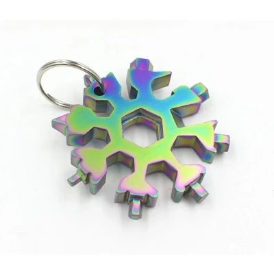 Afbeelding van Roestvrijstalen Regenboog/RainbowSleutelhanger schroevendraaier in 1 vorm van sneeuwvlok Gadget 18 Multi tool: schroevendraaier, inbussleutel, ringsleutel, flessenopener, blikopener, zakmes Ideaal cadeau hem/haar