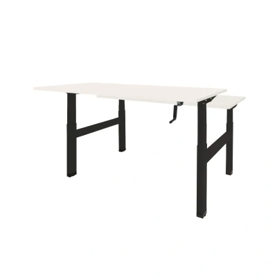 Afbeelding van Dextro zit/sta hoogte slinger verstelbare Duo werkplek, bladmaat 2 x 160 80 cm., met H poot, frame kleur zwart RAL 9005 blad 25 mm. melamine