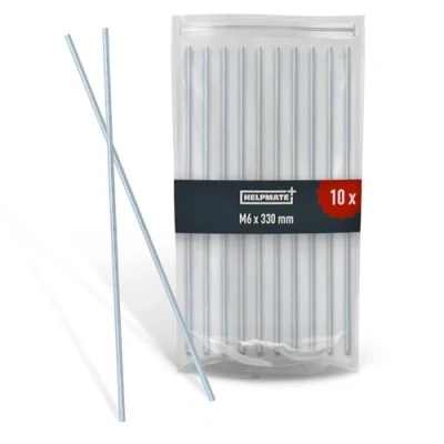 Afbeelding van HELPMATE schroefdraadstang M6 x 330 mm van verzinkt staal, 10 stuks met metrische volledige schroefdraad, schroefdraadstift sterkteklasse 4.8, DIN 976