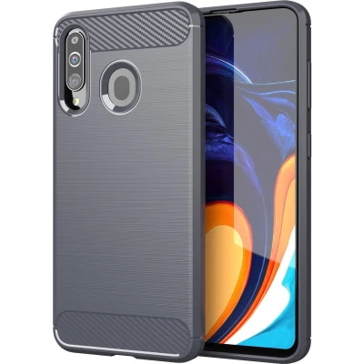 Afbeelding van Cadorabo Hoesje geschikt voor Samsung Galaxy A20s in BRUSHED GRIJS Beschermhoes van flexibel TPU siliconen roestvrij staal carbonvezel look Case Cover