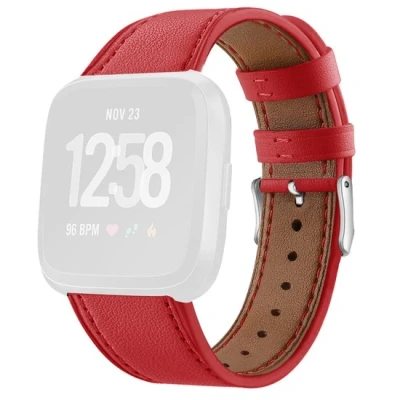 Afbeelding van Fitbit Versa 1 / 2 &amp; Lite leren bandje Rood Horlogebandje