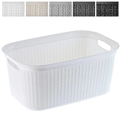 Afbeelding van KADAX Wasmand Multifunctionele Mand 27L Plastic Opbergmand voor Badkamer Vuile Kleren Accessoires Speelgoed Wasserij Box (Wit)
