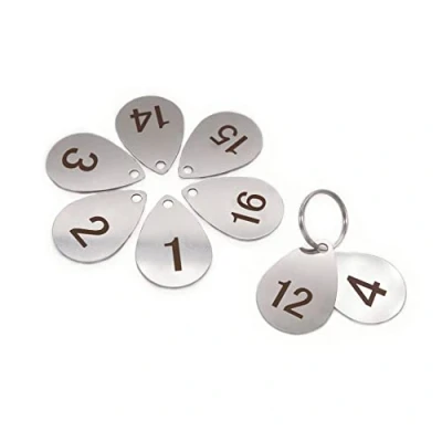 Afbeelding van NanTun 304 roestvrijstalen druppelvormige sleutelhangers met ring 100 stuks, lasernummer ID tags sleutelhanger, genummerde 1 tot