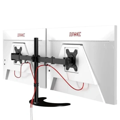 Afbeelding van Duronic DM15D2 Monitorarm Stand voor 27&quot; inch scherm In hoogte verstelbaar 8kg draagvermogen VESA verenigbaar 75/100 Neighoek 90 +35 360 draaibaar Stalen monitorstandaard Pivot