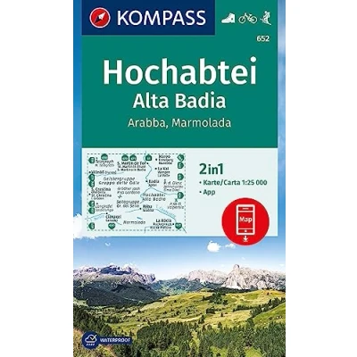 Afbeelding van Cartina escursionistica n. 652 Alta Badia, Arabba, Marmolada: markierte Wanderwege, Hütten, Fahrradwege, inklusive Karte zur offline Verwendung in der KOMPASS App