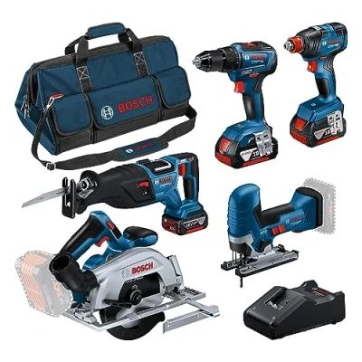 Afbeelding van Bosch Blauw Combopack 5 machines 18V 3 x 4.0Ah + sbellader In tas 0615A5003D