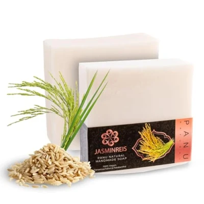 Afbeelding van Panu Soaps Jasmine Rice Veganistische douchezeep voor alle huidtypes Natuurlijke zeep als vaste douchegel en shampoo Premium Soap Bar douchestang