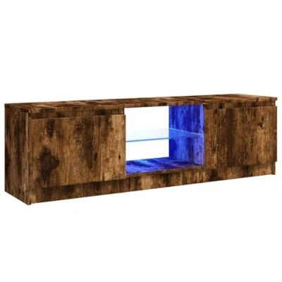 Afbeelding van vidaXL tv meubel met LED verlichting 120x30x35,5 cm gerookt eikenkleur, meubel, hifi media kast, verlichting, kast