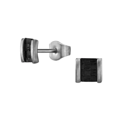 Afbeelding van Traveller Oorbellen Heren Made in Germany Carbon &amp; Edelstaal Zwart Zilverkleurig Duurzaam Vierkant 6mm 171018