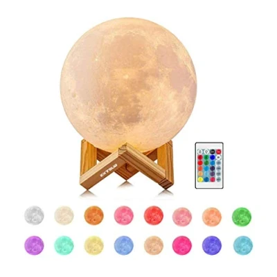 Afbeelding van EXTSUD 15 cm maanlamp, 16 kleuren, 3D maanlamp met afstandsbediening, aanraakschakelaar, ingebouwde batterij, dimbare USB oplaadbare nachtlamp, decoratieve slaapkamerverlichting voor kinderen
