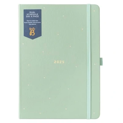 Afbeelding van Busy B Dual Schedule Dagelijkse Planner 2025 A5 Salie Groen Dagboek met twee schema&#039;s, Kunstlederen omslag &amp; Goudfolie Work Life Balance Organizer voor drukke professionals Jan tot Dec