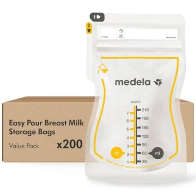 Afbeelding van Medela® Moedermelk Bewaarzakjes 200 stuks Nieuw Lekvrije Borstvoeding Zakjes met Dubbele Zipsluiting en Schenktuit BPA vrij Recyclebaar