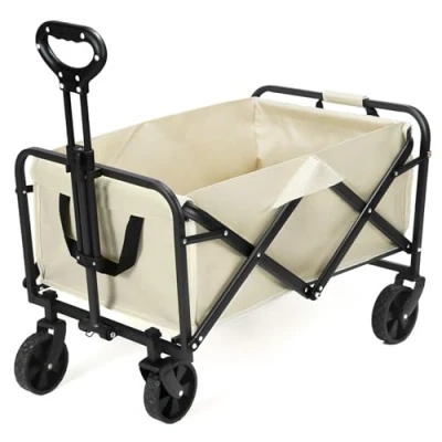 Afbeelding van QWORK® opvouwbare handkar voor kamperen, strandkar, transportkar met verstelbare handgreep en zijvak, laadvermogen tot 80KG