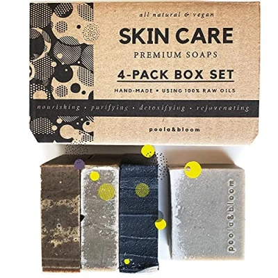 Afbeelding van Vegan Soap 4 Pack Zwarte Zeep, Dode Zee Modder Groene Klei, Zout, Mud &amp; Mineral Handmade Natural Infused with RAW Oils Herbal zeep Alle huidtypen natuurlijke door Poola Bloom