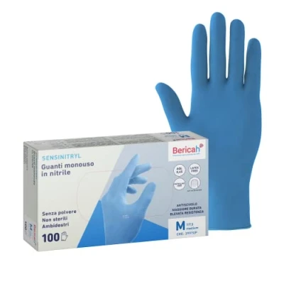 Afbeelding van Bericah, Sensinitryl handschoenen van nitril, poedervrij, maat M, 100 stuks
