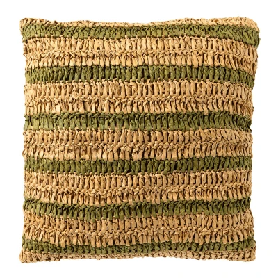 Afbeelding van Dutch Decor ANTONY Kussenhoes 45x45 cm strepen van raffia Olive Branch groen en bruin