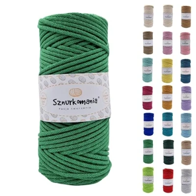 Afbeelding van Sznurkomania, Netuno katoenen koord, 3 mm, 100 m, 46 kleuren, gehaakt gevlochten macramégaren, premium garen, macramé touw, grasgroen