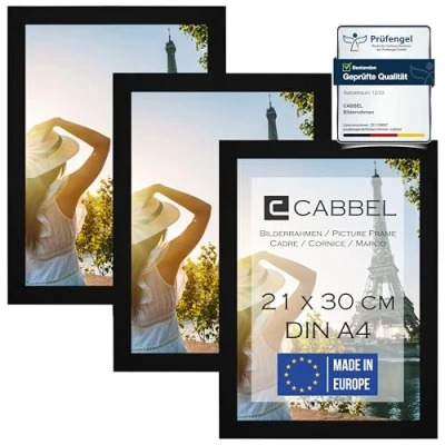 Afbeelding van CABBEL 3 pack fotolijsten 21x30 cm DIN A4 modern van MDF met acrylglas/portretlijst/wissellijst in zwart