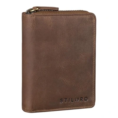 Afbeelding van STILORD &#039;Giannis&#039; Mini RFID Portemonne voor Herren Leer Kaarthouder met NFC Bescherming Small Wallet Geldtasje EC Kaartvakken Echt Leer, Kleur:middel bruin