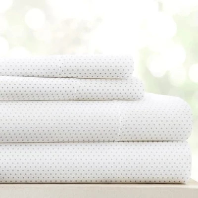 Afbeelding van Linen Market 4 delige queensize lakenset (grijze polkadot) slaap beter dan ooit met deze ultra zachte en verkoelende lakens voor je bed diepe zak 40,6 cm