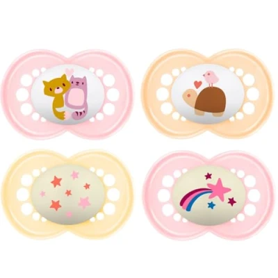 Afbeelding van MAM Day &amp; Night Silicone Dummy 16+, Set of 4, Including 2 Sterilised Transport Boxes