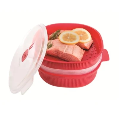 Afbeelding van Snips stoompan voor magnetron 4 l, met 2 tablets, container magnetron, kleur rood, lijn Tempozero, 26,5 x 22 13,5 cm, gemaakt in Italië