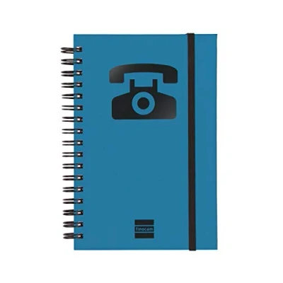 Afbeelding van Finocam 8510510 telefoon adresboek met spiraalbinding elastiek, 48 vellen, 120 g, gerecycled, 10 x 15 cm, blauw