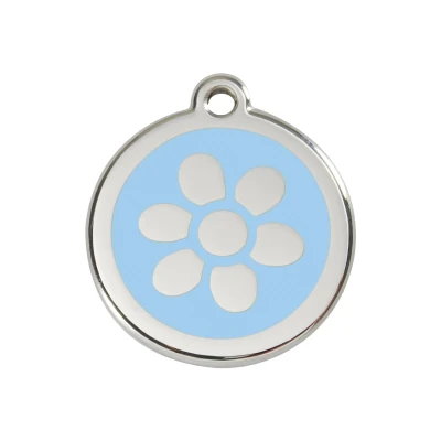 Afbeelding van Flower Light Blue roestvrijstalen hondenpenning medium/gemiddeld dia. 3 cm RedDingo