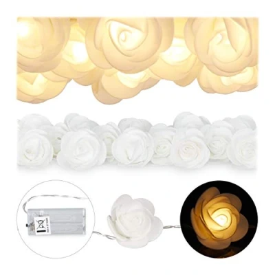 Afbeelding van Relaxdays rozen lichtsnoer lichtslang lichtketting bloemen LED verlichting 20 wit