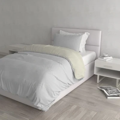 Afbeelding van Italian Bed Linen Natuurlijke Kleur Dekbedovertrek Set met Doubleface Effen Tas Sheet en Kussensloop, 100% Katoen, Lichtgrijs/Crème, kleine dubbele