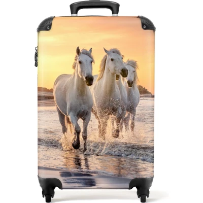 Afbeelding van NoBoringSuitcases.com® Kinderkoffer Paard Zonsondergang Zee kinderen Meisje Trolley jongens Reiskoffer Meisjeskoffer Past binnen 55x40x20 cm en 55x35x25 Handbagagekoffer