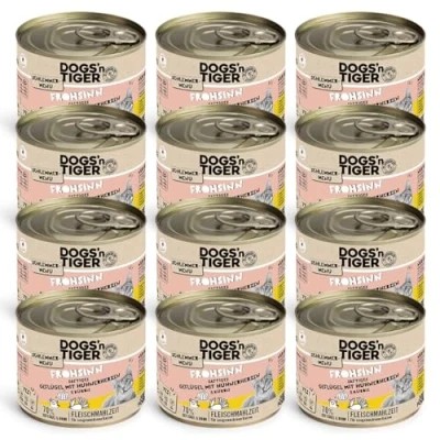 Afbeelding van Dogs&#039;n Tiger Frohsinn, natvoer voor katten met kip en pompoen, zonder granen, toegevoegde suiker, kunstmatige kleurstoffen, aroma conserveringsmiddelen, optimale verdraagbaarheid, 200 g (verpakking