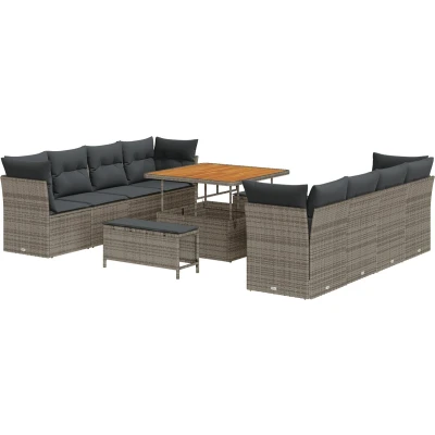 Afbeelding van vidaXL 11 delige tuin sofa set met kussens grijs poly rattan acacia