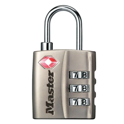 Afbeelding van Hangslot Masterlock 3 cijfer combinatie TSA nikkel 30mm