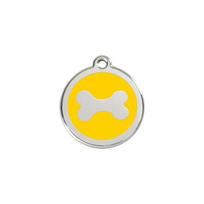 Afbeelding van Bone Yellow roestvrijstalen hondenpenning small/klein dia. 2 cm RedDingo