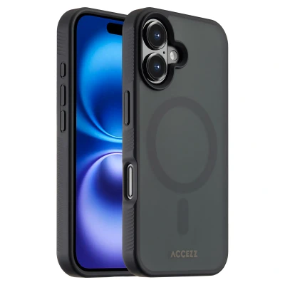 Afbeelding van Accezz Hoesje Geschikt voor iPhone 16 Rugged Frosted Backcover MagSafe Zwart
