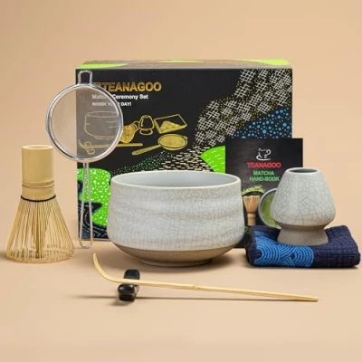 Afbeelding van TEANAGOO Japanse theeset, Matcha garde set, kom bamboe (chasen), schep (chashaku), gardehouder, N5, groene theepoeder.