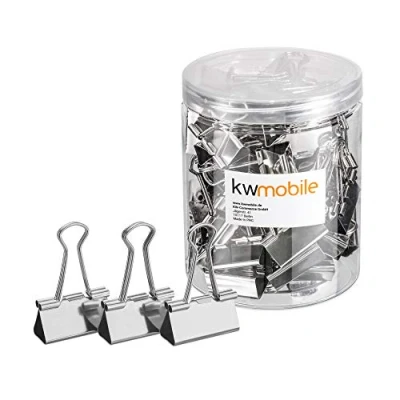 Afbeelding van kwmobile 50 stuks zilverkleurige papierklemmen Set van foldback clips Documentklemmen Fold back klemmen Lengte 32 mm Zilver