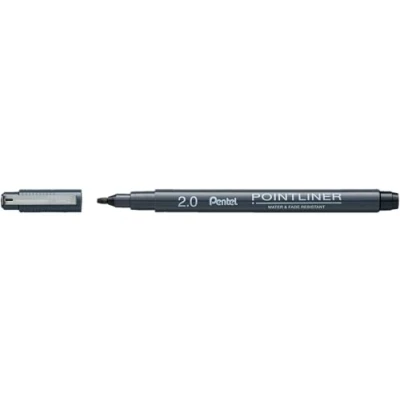 Afbeelding van Pentel Pointliner Calligraphy S20P C20A, fineliner met metalen kalligrafiepunt, zwart, waterdicht en lichtecht, 2,0 mm, 1 stuk (1 stuk)